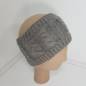 Headband Beanie with open slot hand knitted Gray